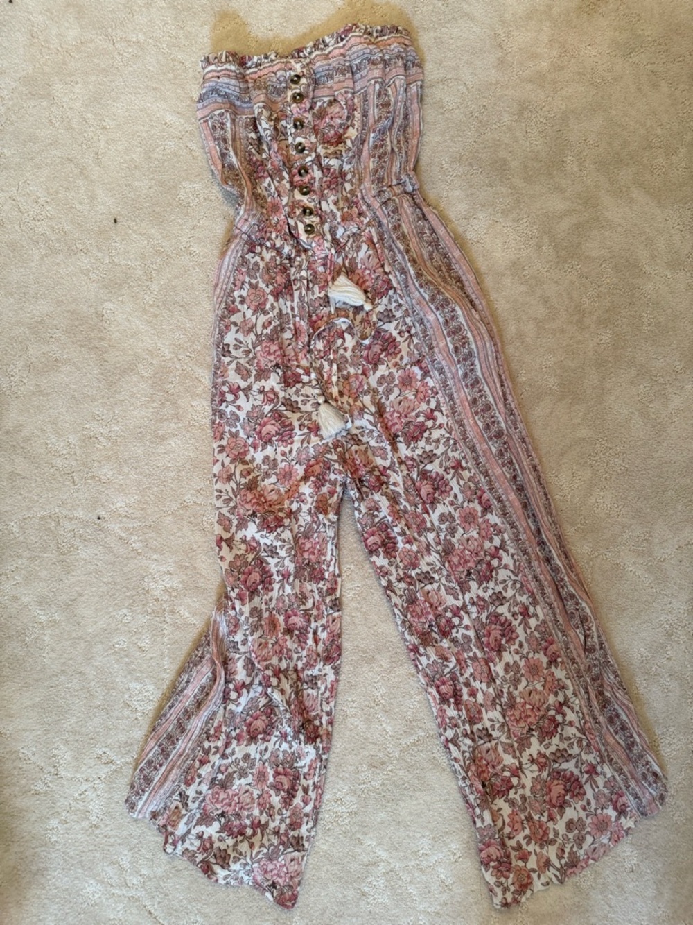 AE Floral Strapless Wide-Leg Jumpsuit